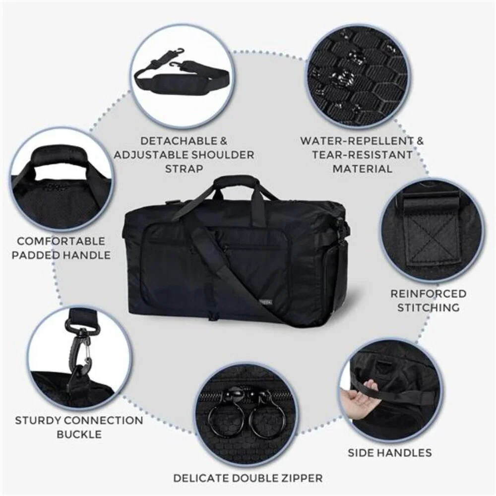 65L Duffle Bag with Shoes Compartment,Foldable Travel Duffel Bags for Men Women